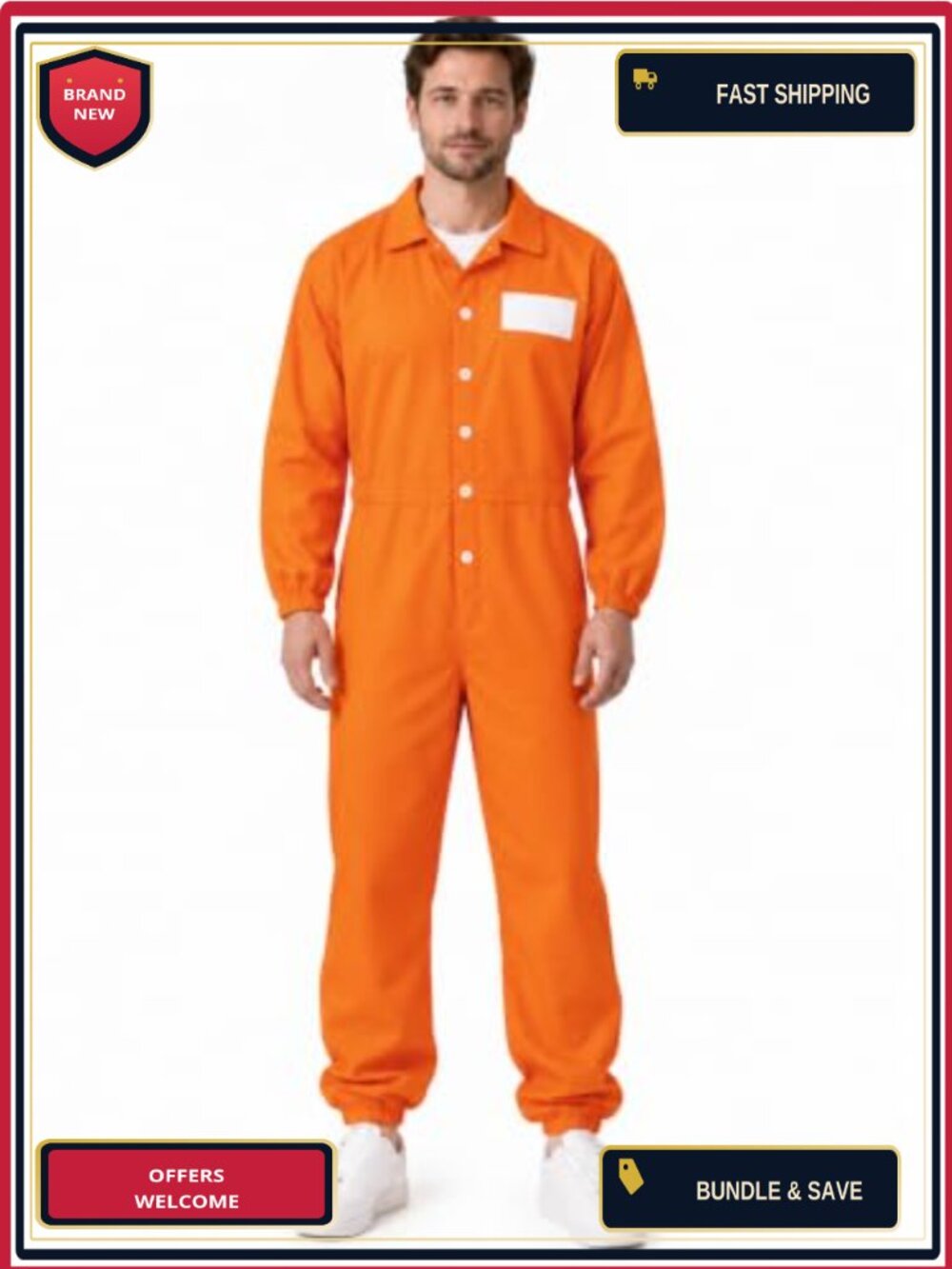 Prisoner Costume Orange Jumpsuit Unisex Halloween Inmate Outfit